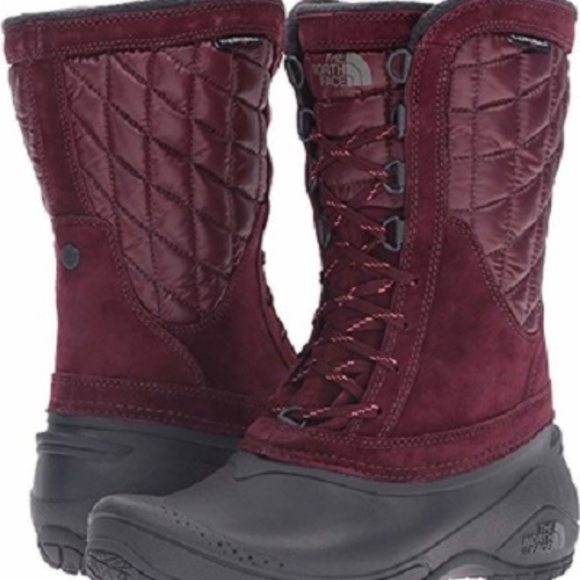 North Face Boots Thermoball Utility  Deep Garnet Red Rain Rubber Snow Shoe 6 New - Picture 1 of 8